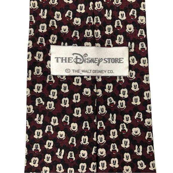 Disney Store Men’s Tie with Mickey Mouse Logo Maroon - Picture 2 of 5